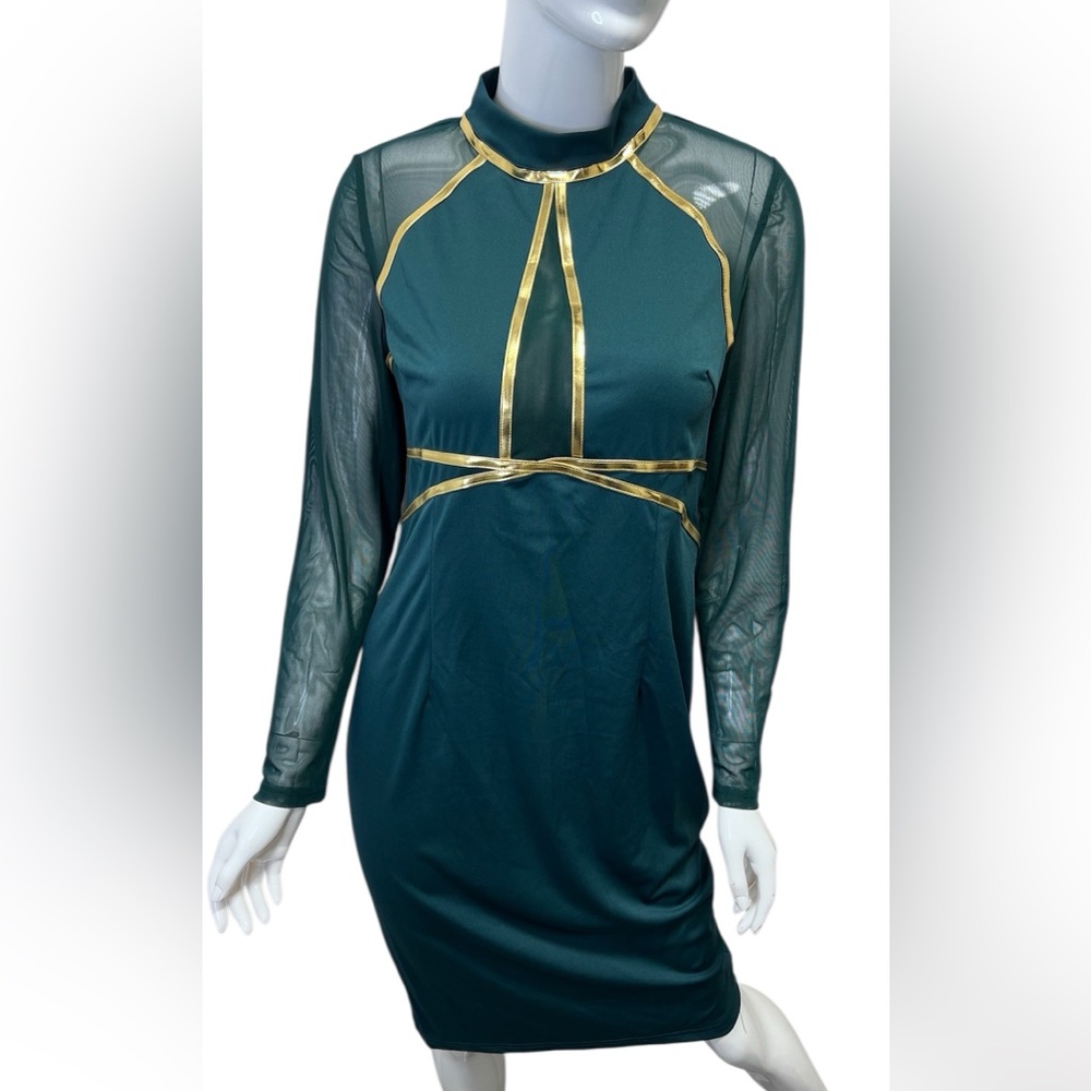 Teal and Gold Women's Dress Size L